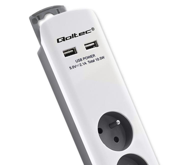 QOLTEC antyprzepięciowa - 6 gniazd, 2x USB, 1.8m, biało-szara - 1122594 - zdjęcie 4